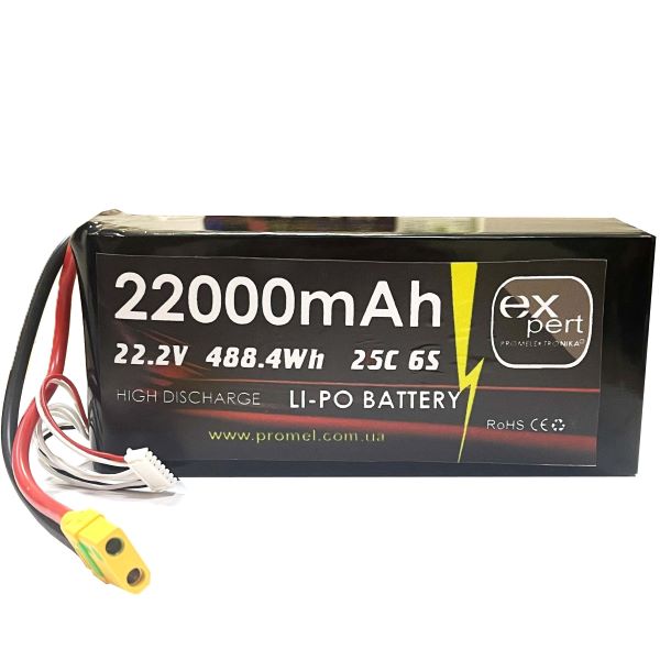 Акумулятор для FPV дронів - АКБ 6S 22,2v 22000mAh 25C XT-90S, Uitra-High-Power Battery soft case, black